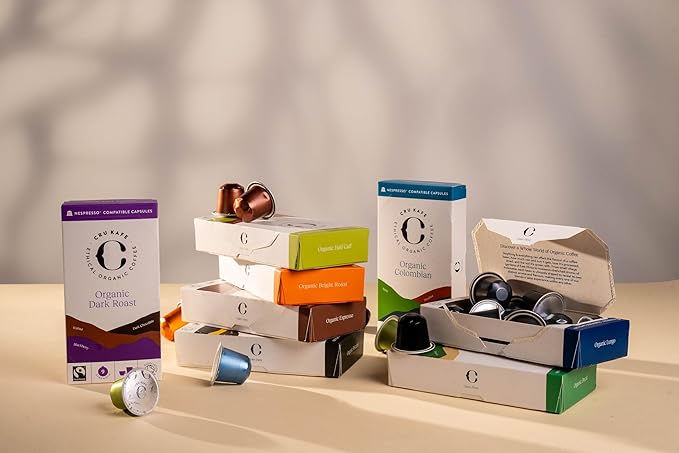 CRU Kafe Discovery Set Organic Coffee Pod, 50 Pods (5 Packs of 10 Coffee Capsules) Compatible with