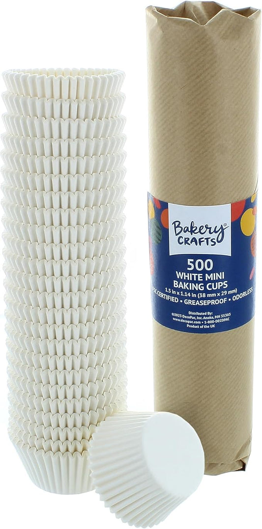 Bakery Crafts White Mini Baking Cups, 1.2" Cupcake Cases, Greaseproof Paper Liners for Mini