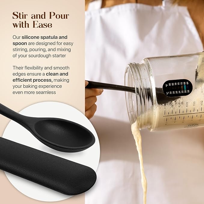 Sourdough Starter Kit with 40 oz Glass Jar ??Extra Thermometer Strips and Breathable Covers