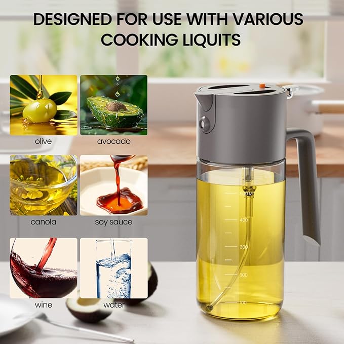 Oil Sprayer for Cooking, 2025 Large Advanced Olive Oil Dispenser Bottle,500ml/17oz Glass Olive Oil