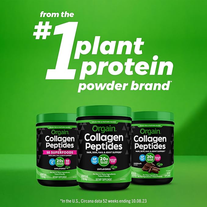 Orgain Hydrolyzed Collagen Peptides Powder For Women & Men, Chocolate, 20g Grass Fed Collagen