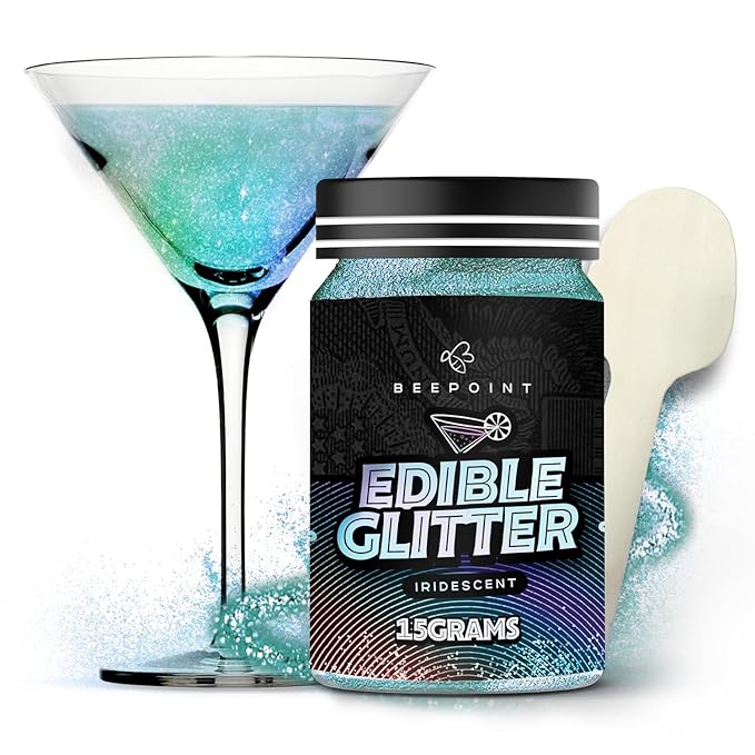 BeePoint Iridescent Edible Glitter for Drinks 15g - Food Grade, Vibrant Color Shimmer Powdered Dust
