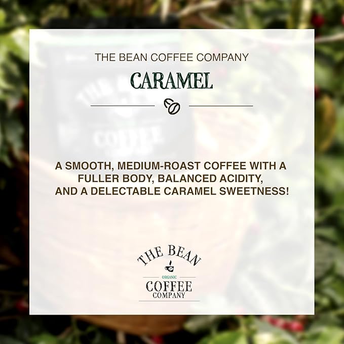 The Bean Organic Coffee Company Caramel, Medium Roast, Ground Coffee, 16-Ounce Bag, Café molido