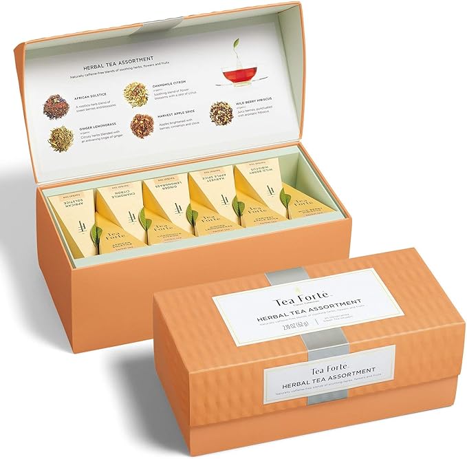 Tea Forte Assorted Herbal Presentation Box Tea Gift Set Sampler, 20 Count, 2 of Each Variety