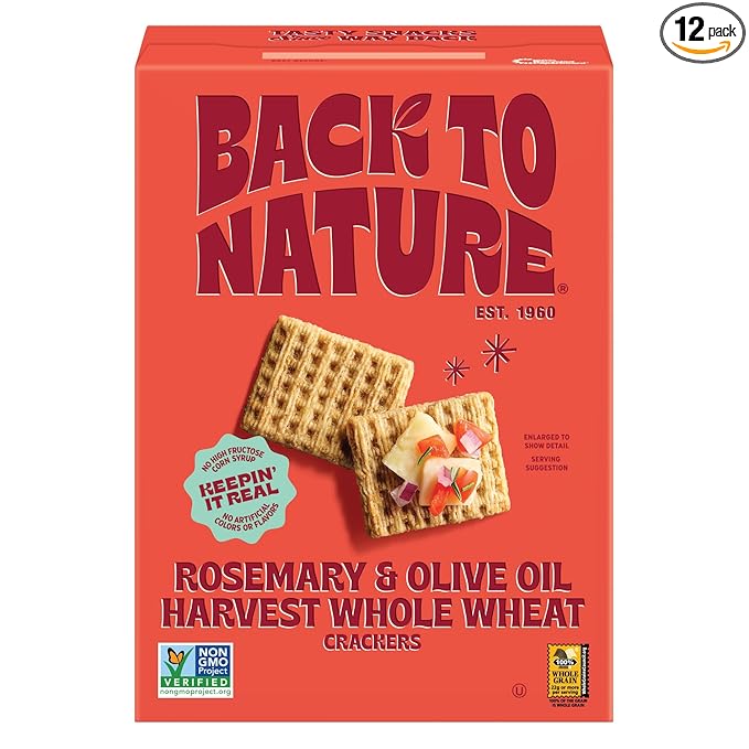 Back to Nature - Rosemary & Olive Oil Harvest Whole Wheat Crackers - Non-GMO, Made with Whole Grain