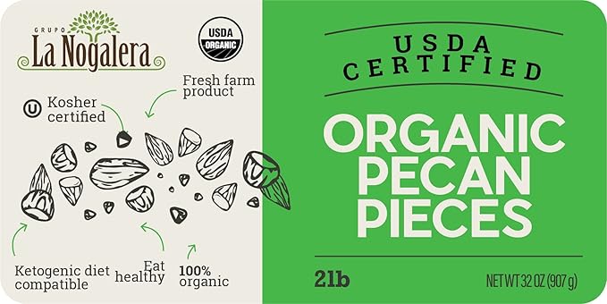 La Nogalera Organic - USDA and CCOF Certified Organic Pecan Pieces in 2 pound bag. Chopped Pecan