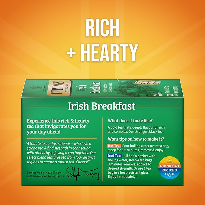 Twinings Irish Breakfast Black Tea Individually Wrapped Bags, 20 Count (Pack of 6), Flavourful
