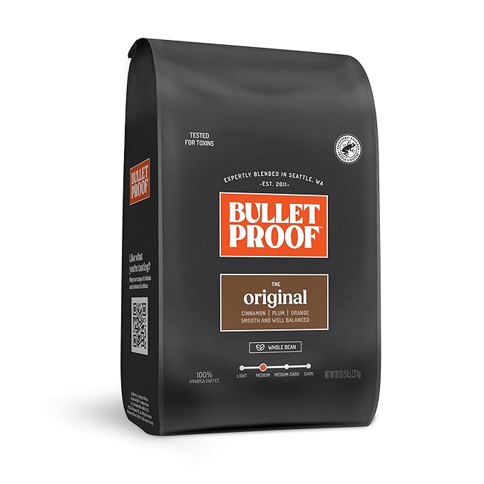 Bulletproof Original Medium Roast Whole Bean Coffee, 5 Pounds (bulk), 100% Arabica Beans, Clean