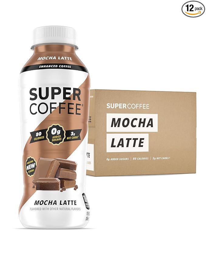 SUPER COFFEE, Keto Protein Coffee (0g Added Sugar, 10g Protein, 70 Calories) [Mocha] 12 Fl Oz, 12