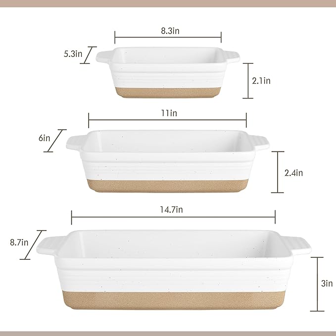 Ceramic Baking Dish, Casserole Dishes for Oven, Extra Deep Lasagna Pans with Handles, Rectangular