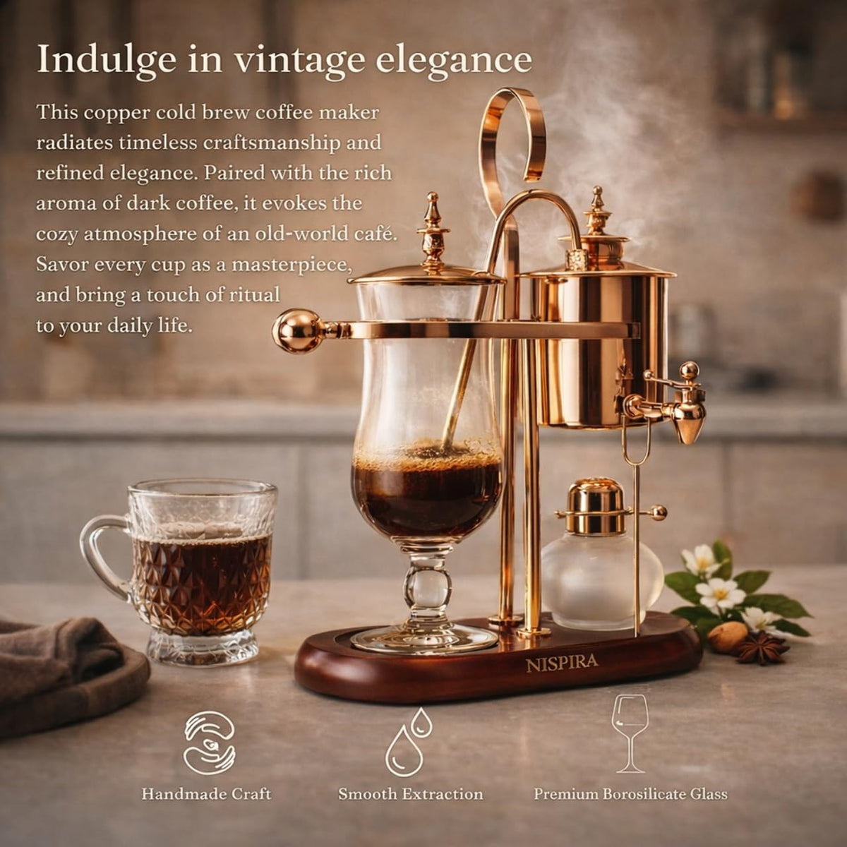 Nispira Belgium Royal Family Balance Syphon Unique Gravity Vintage Coffee Maker Vacuum Brewing