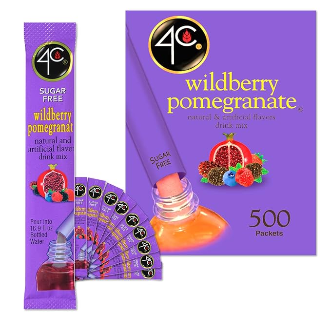 4C Powder Drink Stix, Wildberry Pomegranate 500 Count, Bulk Buy, Singles Stix, On the Go