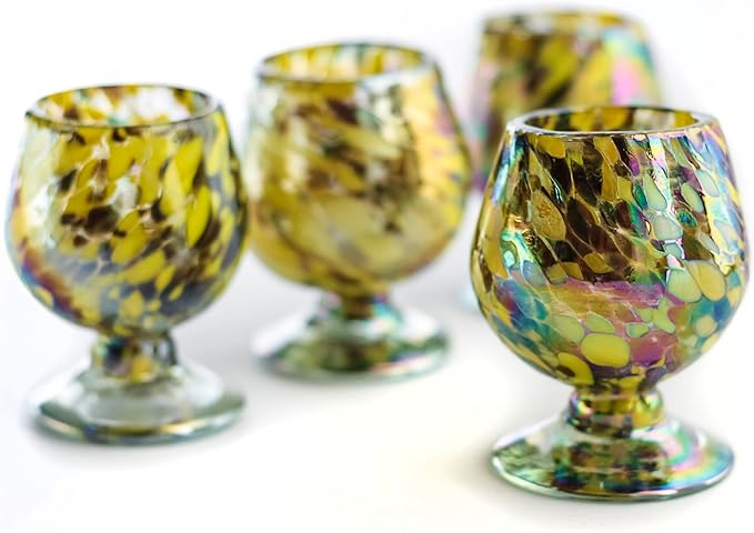 Authentic Mexican Tequila Hand Blown Shot Glasses - Set of 4-2 oz Mini Glass Snifters - Heavy Base