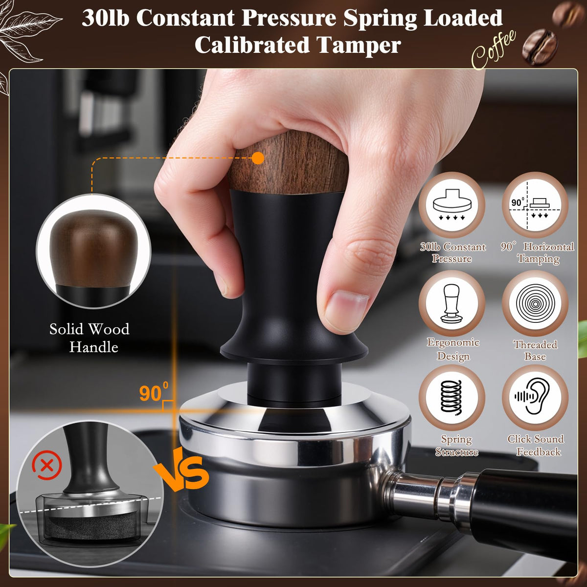 YUNGOO 8 PCS Espresso Accessories Kit, 58mm Espresso Tamper Kit Coffee Tamper Set with Coffee