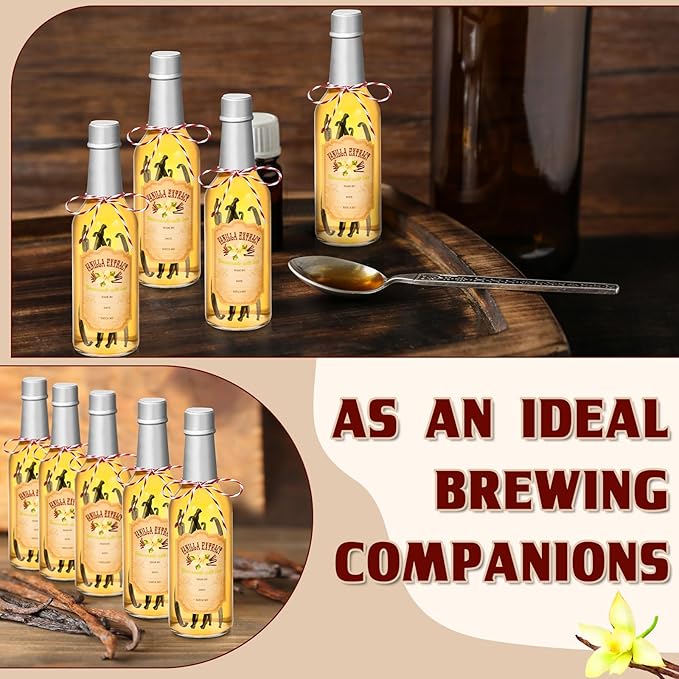 Tioncy 16 Pcs Vanilla Extract Bottles for Homemade Vanilla Jar Glass Bottle with Cap, Shrink Band