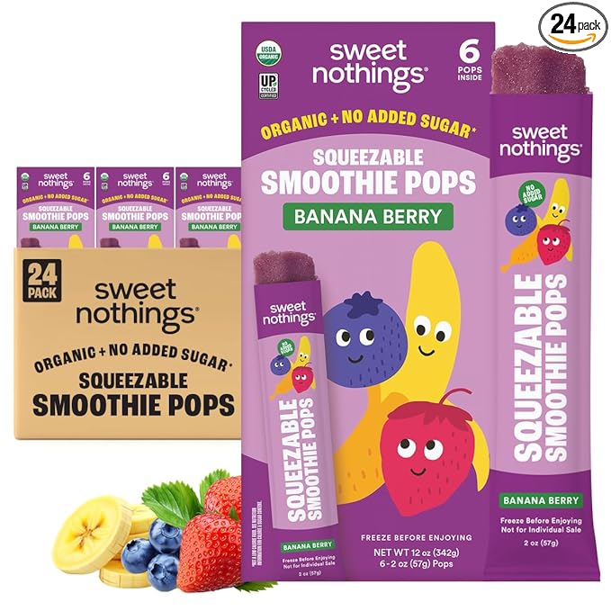 Sweet Nothings, Banana Berry, USDA Organic Kids' Squeezable Fruit Smoothie Popsicle Pops, Value