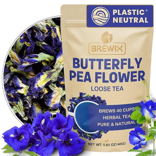 BREWIX, Butterfly Pea Flower Herbal Tea Loose Leaf (40+ Cups,1.41oz/40g) | Caffeine Free | Premium