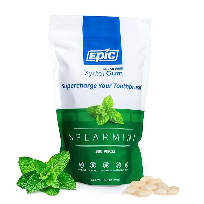 Epic 100% Xylitol Spearmint Chewing Gum - Sugar Free, Aspartame Free Dental Gum - Supports Oral