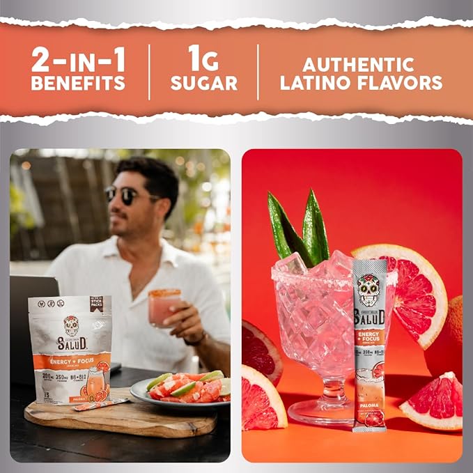 Salud 2-in-1 Energy Drink Powder + Focus, Paloma, Organic Caffeine, B6 + B12, Theanine, Clean