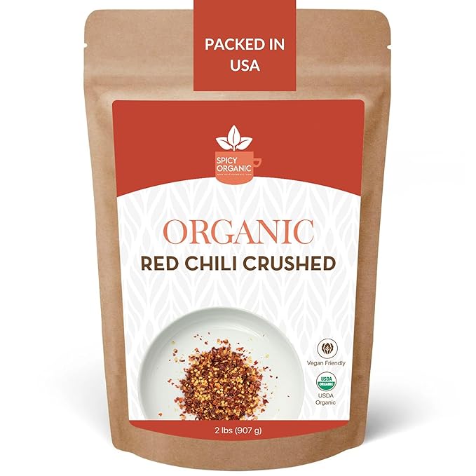 SPICY ORGANIC Crushed Red Pepper Flakes 2 lbs - Robust Chili Peppers Seasoning Spice - USDA