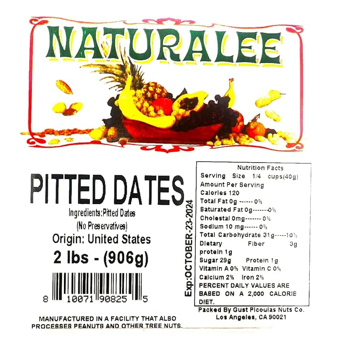 Naturalee Dried Dates 2 lb - Pitted - No Added Sugar, No preservatives - Gluten Free, Vegan, High