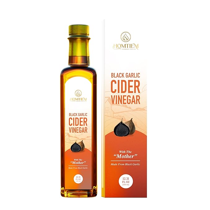 Homtiem Black Garlic Cider Vinegar– Naturally Fermented with “The Mother”, A Unique Alternative to
