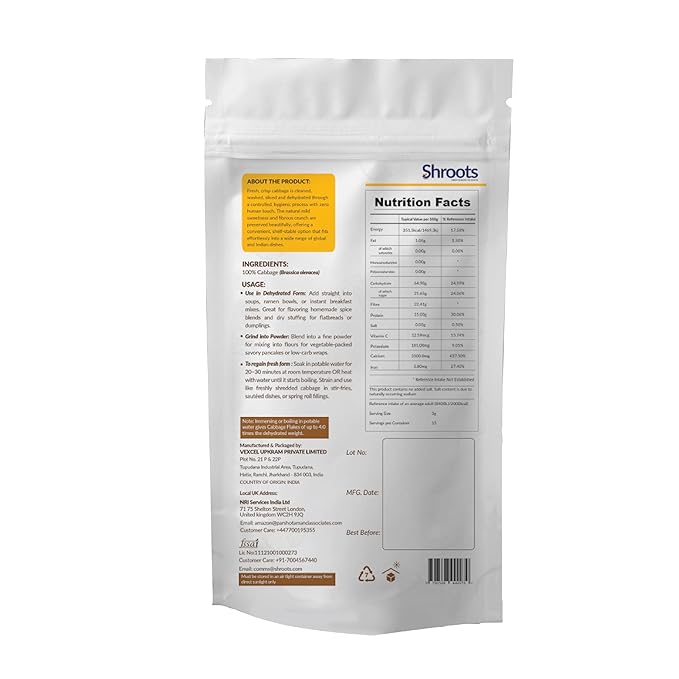 SHROOTS Dehydrated Cabbage Flakes ??Air-Dried, Gluten-Free Dried Cabbage Vegetables with Natural