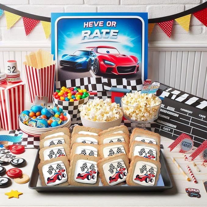 Race Car Themed Cookies Party Favors | Individually Wrapped 24 Pack Bulk | for Kids Birthday Treats
