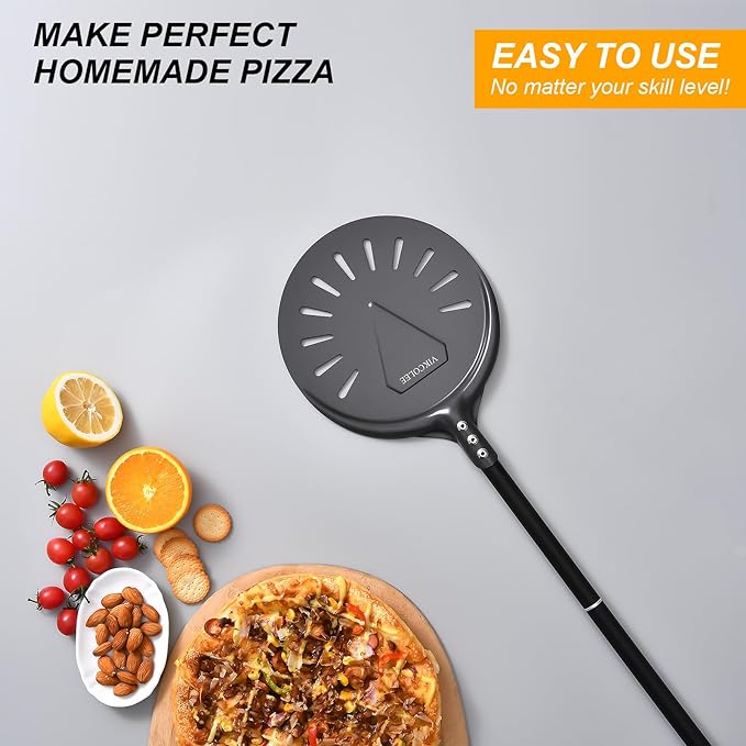 Turning Pizza Peel, 8 Inch with 25 Inch Handle Round Pizza Turning Peel, Professional Anodized