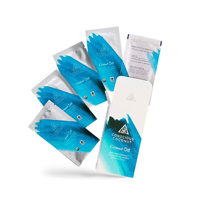 Conscious Coconut Organic Coconut Oil Packets, Coconut Oil for Skin Care and Hair Care, MCT Travel