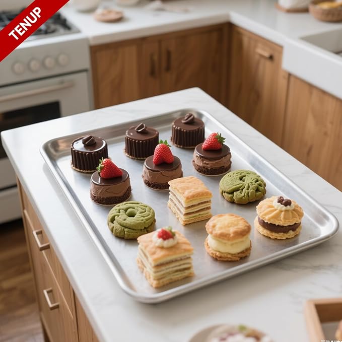 TENUP 12 Pack Aluminum Half Sheet Pan, 18" x 13" Heavy Duty Commercial Baking Tray Reinforced Rim