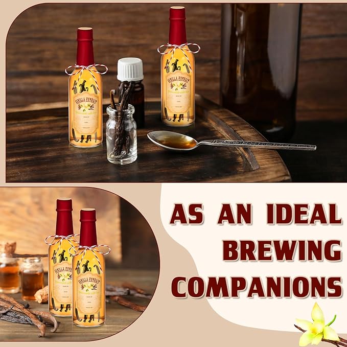 Tioncy 16 Pcs Vanilla Extract Bottles for Homemade Vanilla Jar Glass Bottle with Cap, Shrink Band