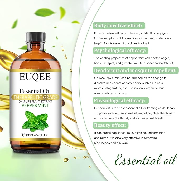 Peppermint Essential Oil 118 ml Pure Peppermint Oil with Glass Dropper, Great for Aromatherapy