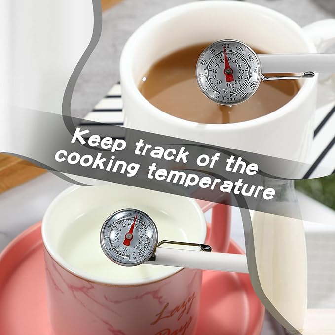 Xuhal 6 Pcs Stainless Steel Kitchen Thermometer with 5 Inch Long Stem 1 Inch Dial Thermometer Milk