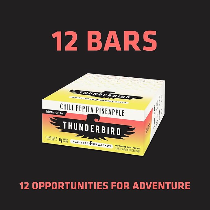 Thunderbird Bars Energy Snack, Gluten-Free with Protein, Healthy Real Food, Vegan Paleo Non-GMO, No
