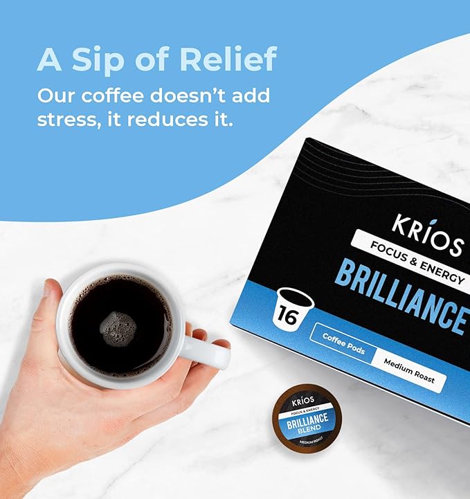 Krios Coffee Brilliance Coffee Pods, Enhance Energy & Focus with Essential Vitamins, L-Theanine