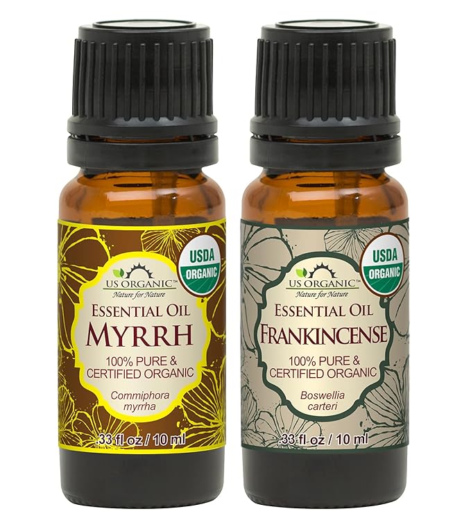 US Organic 100% Pure Myrrh, Frankincense Essential Oil Combo Pack - Directly sourced from The Horn