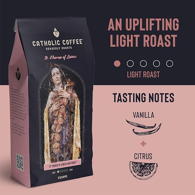 Catholic Coffee St. Thérèse of Lisieux | Light Roast Ground Coffee ??Vanilla & Citrus Notes | 12oz