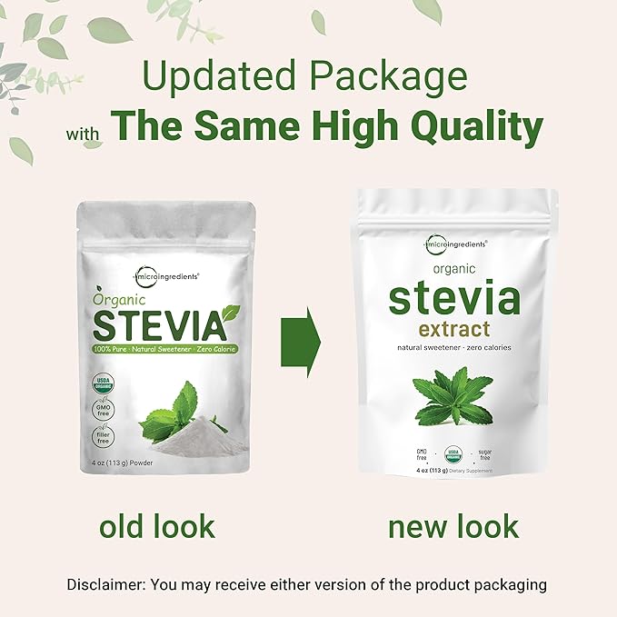 Pure Organic Stevia Powder, 4 Ounces, 706 Serving, Highest Grade Stevia Green Leaf Extract Reb-A