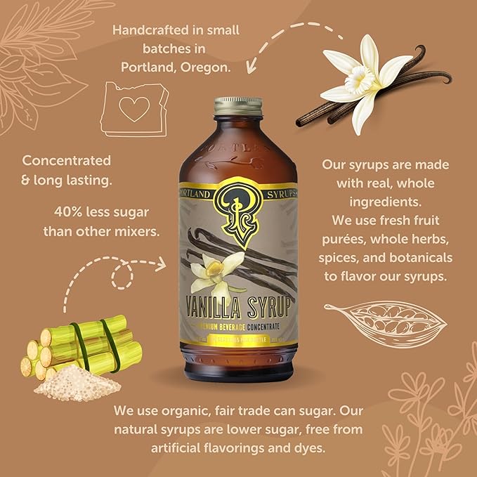 Portland Syrups Vanilla Syrup – Flavoring for Coffee, Lattes, Cold Brew, Macchiatos, Cocktails, &
