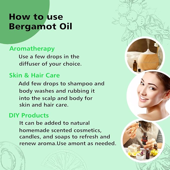 Pure Bergamot Essential Oil for Diffuser, 100% Pure Undiluted - 3.38 Fl Oz 100ml
