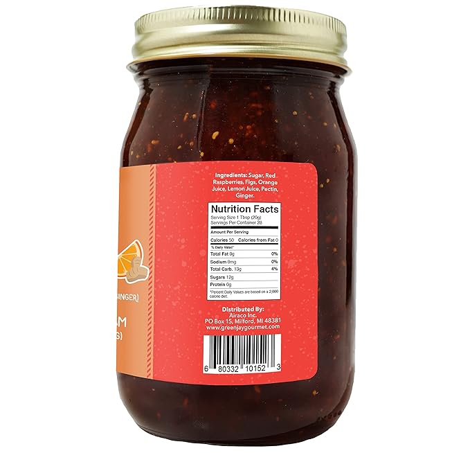 Green Jay Gourmet FROG Jam - All-Natural Raspberry Jam with Figs, Red Raspberries, Orange Juice &