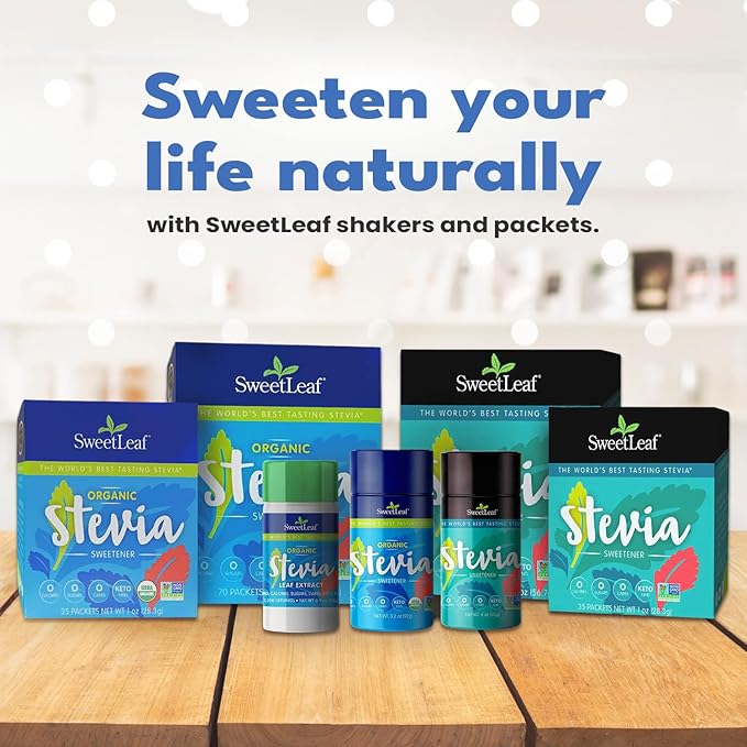 SweetLeaf Organic Stevia Packets - Zero Calorie Stevia Powder, No Bitter Aftertaste, Sugar