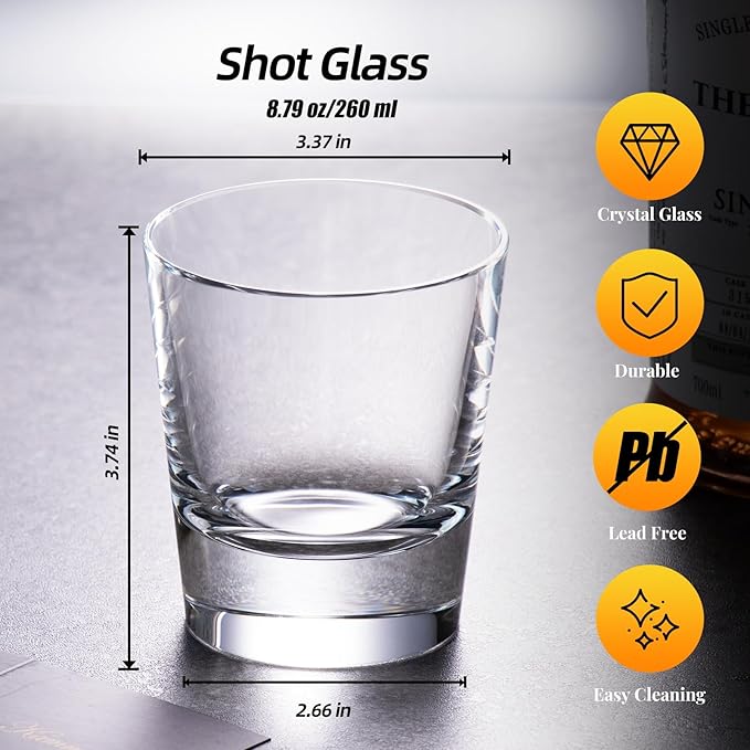 KAMMAK Crystal Whiskey Glasses Set of 2, Hand Blown 8.79oz Old Fashioned Glasses Stemless, Luxury