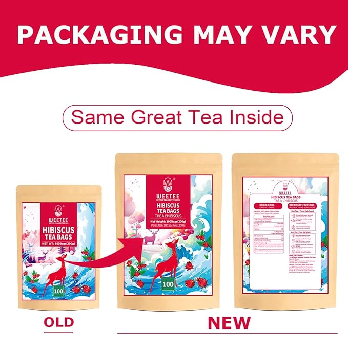 WT WEETEE Hibiscus Tea Bags, Made with 100% Pure Hibiscus Flowers, Natural Caffeine-free Herbal