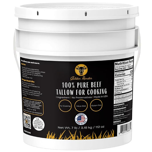 100% Pure Beef Tallow for Cooking & Deep Frying - 7lb Bulk Size - Food Grade Non-GMO | Nose to Tail