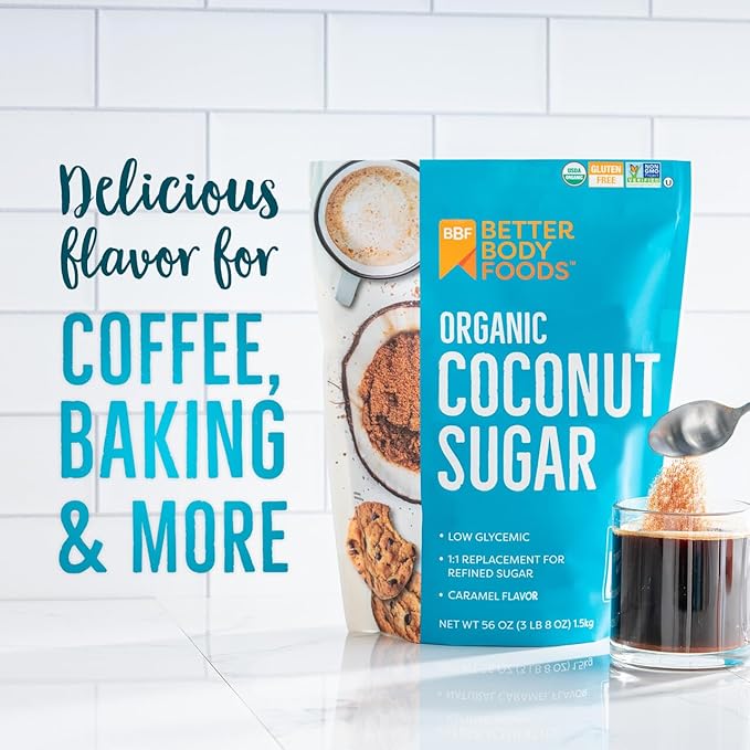 BetterBody Foods Organic Coconut Sugar, Gluten-Free, Non-GMO, Low Glycemic Sugar Substitute, 3.5