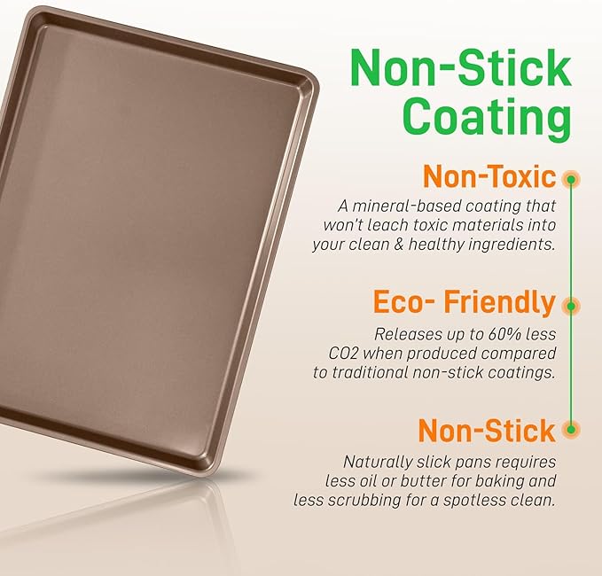 NutriChef 3-Piece Nonstick Baking Pans Set - Thick Carbon Steel Oven Bake Trays - Includes XL