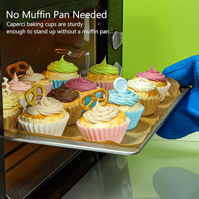 Caperci Grease-Resistant Standard Pink Cupcake Liners 150 Counts - Heavy Duty Paper Muffin Baking