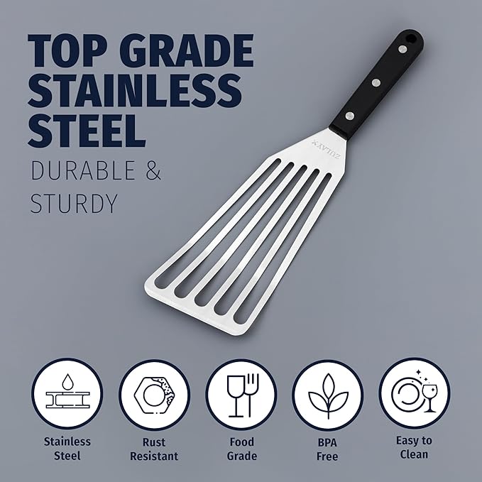 Zulay Kitchen Fish Spatula Stainless Steel - Spatulas for Non-Stick Cookware - Slotted Stainless